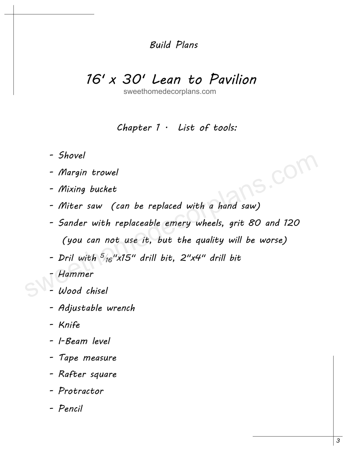 list-of-tools-16-x-30-lean-to-pavilion-plans