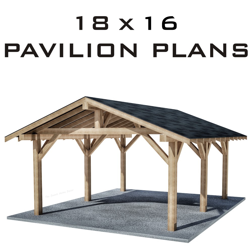 18 x 16 GABLE PAVILION PLANS. Wooden outdoor gazebo plans. Carport plans